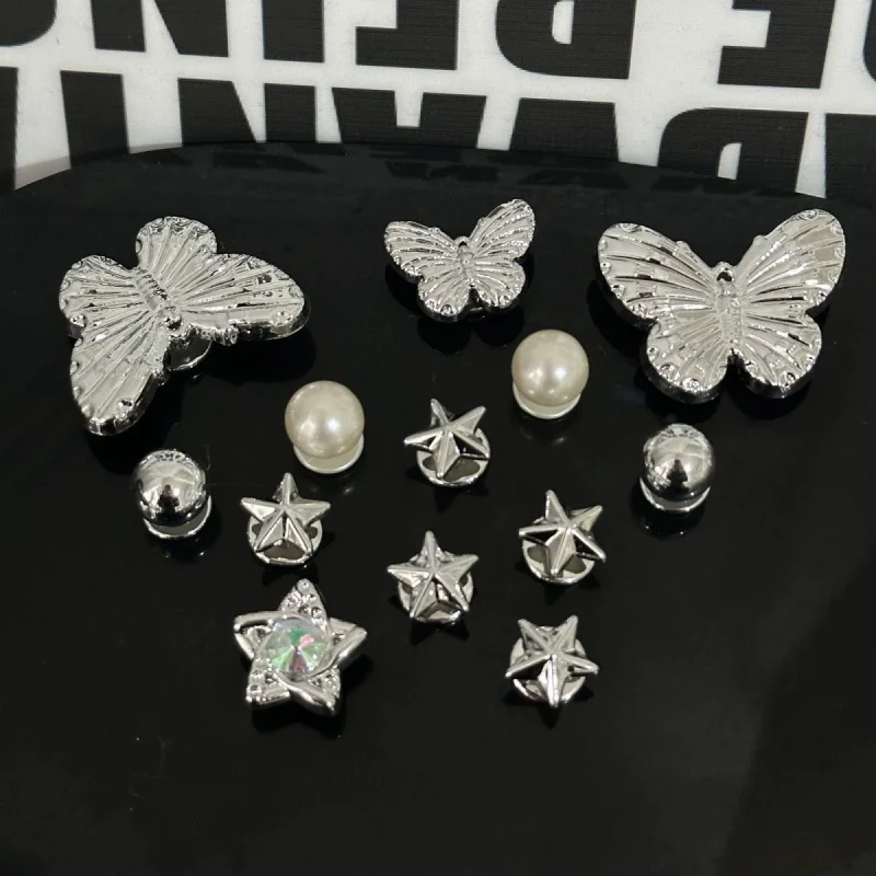 13pcs Hot Sale DIY Hole Shoes Charms for Butterfly Pearl Handmade Charms Designer Quality Garden Shoe Decoration Girl Gift