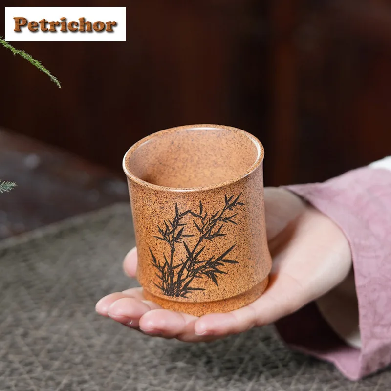 225 مللي Yixing Zisha الخزف الذي يحرك الخشب الخيزران فنجان الشاي الإبداعية وعاء الشاي أكواب واحدة تذوق الشاي كوب شخصي Jianzhan كوب رئيسي