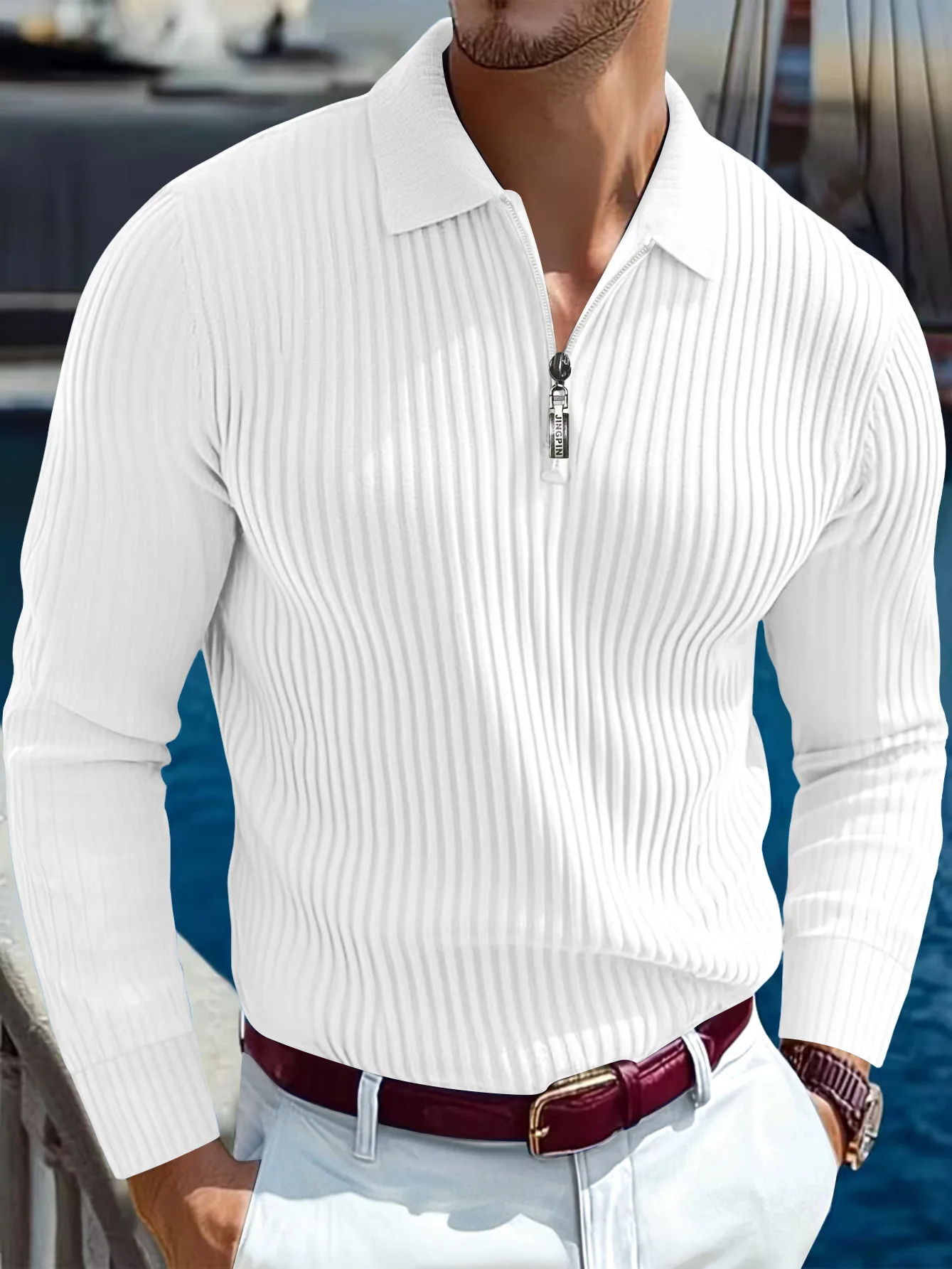 Men's Fashion Knitted Turn-Down Collar Business Button T-Shirt Casual Comfortable High Quality Slim Fit Long Sleeve Polo Shirt