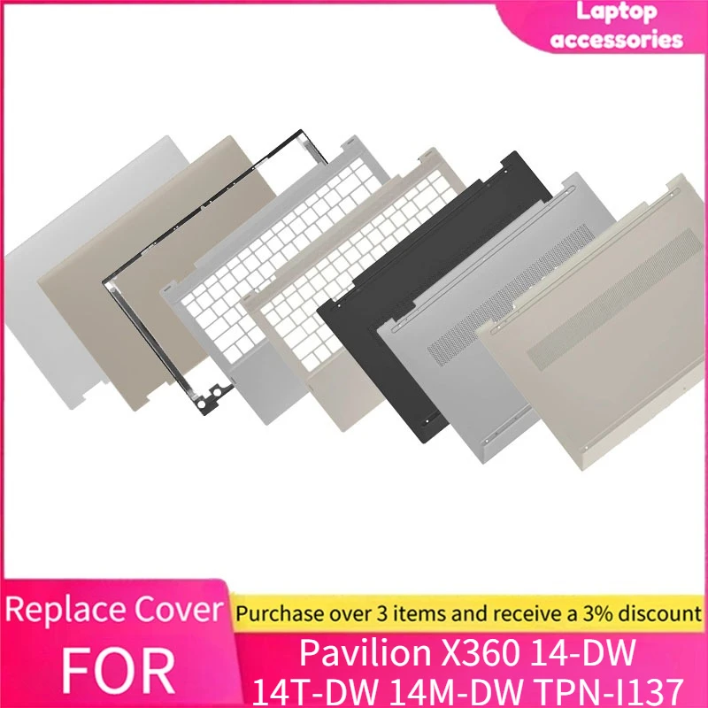 New For HP Pavilion X360 14-DW 14T-DW 14M-DW TPN-I137 Laptop LCD Back Cover Front Bezel Palmrest With Fingerprint Bottom Case
