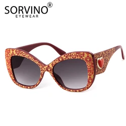 SORVINO Vintage Cat Eye Sunglasses Women Luxury Brand Designer Retro Flower Heart Decor Square Mirror Sun Glasses Shades Female