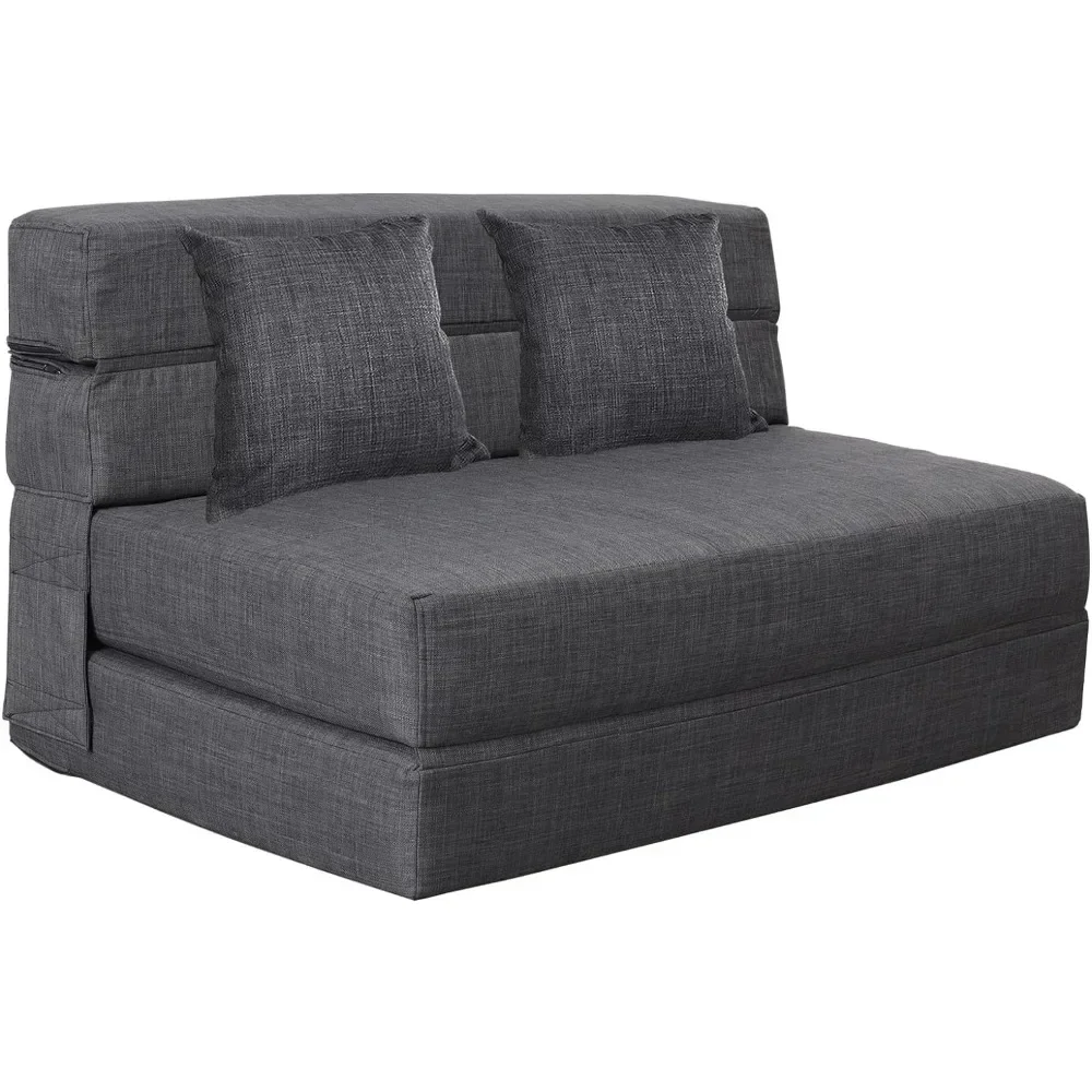 Canapé Pliant Queen Size avec Mousse à Mémoire de Forme, 2 Oreillers, Chaise de Couchage, Canapé Paresseux, Futon Triple, Lits d'Invités Convertible