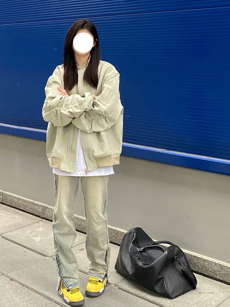 

American Vibe Padded oulder Pilot Jaet Men's Spring Autumn Street Sle Baseball orm Oversize West Coast Coat