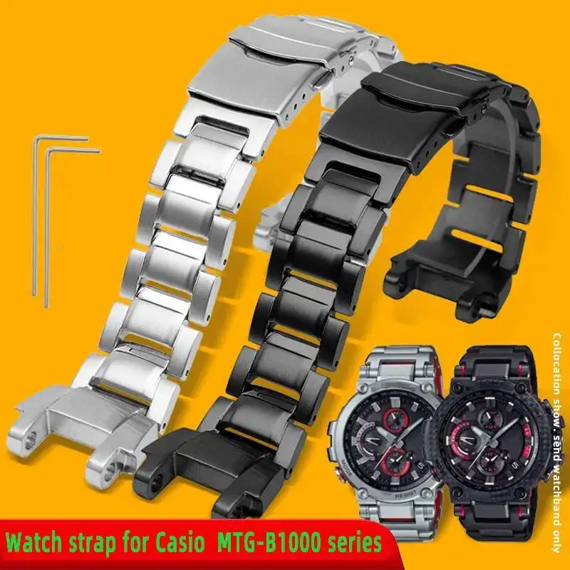 

Stainless Steel Watch Band Strap For MTG-B1000 Men Matte Metal Black Solid Watchband Bracelet Accessories