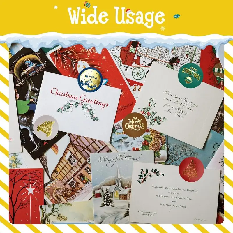 100pcs/pack Merry Christmas Stickers Round Gold Foil Gift Seal Labels Xmas Tree Santa Holiday Wrapping Envelope Decor Stickers