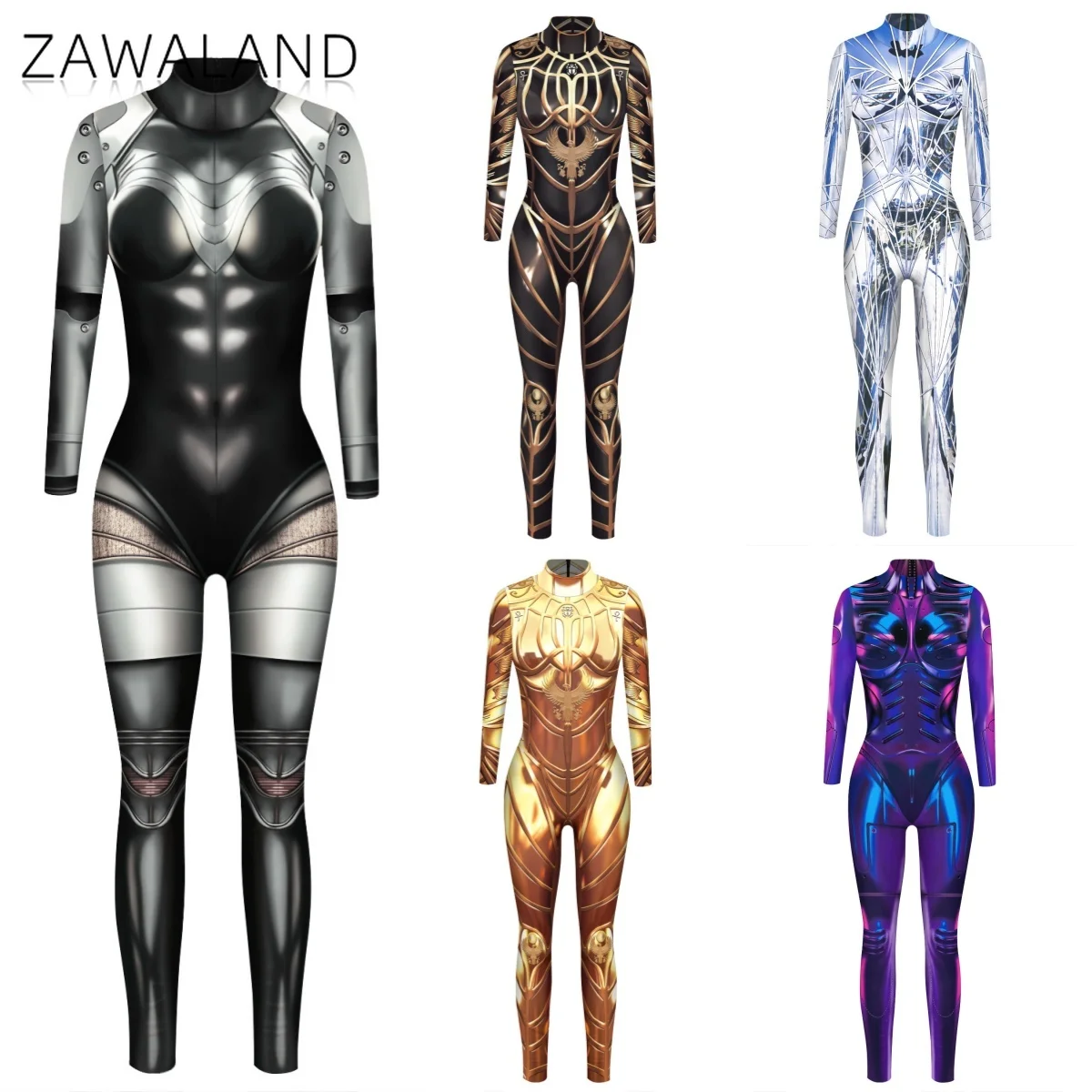 

Golden Armour Cosplay Costume For Woman Mirror Pattern Long Sleeve Jumpsuit Party Performace Bodysuit Carnival Novelty Outfits