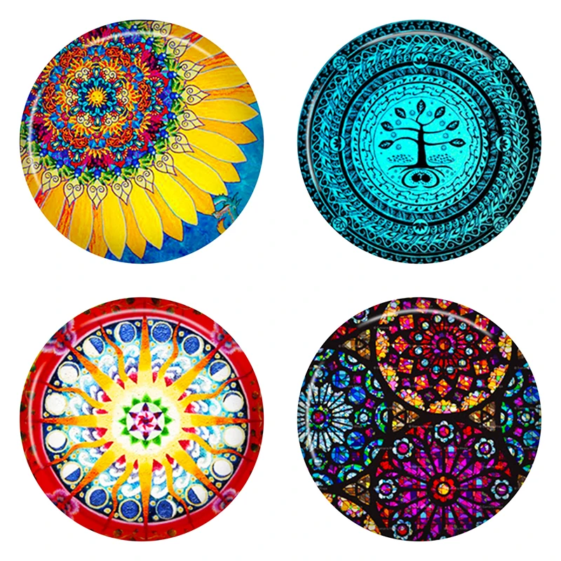 

8-40mm Photo Glass Cabochon Pattern Round Glass Cabochons Colorful Beautiful Cameo Kaleidoscope PO014