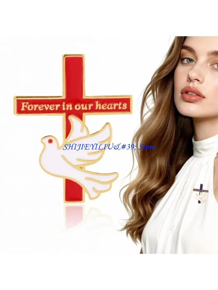 E21F Artistic Alloy Brooch Featuring Crosses And Peace Pigeons Symbol