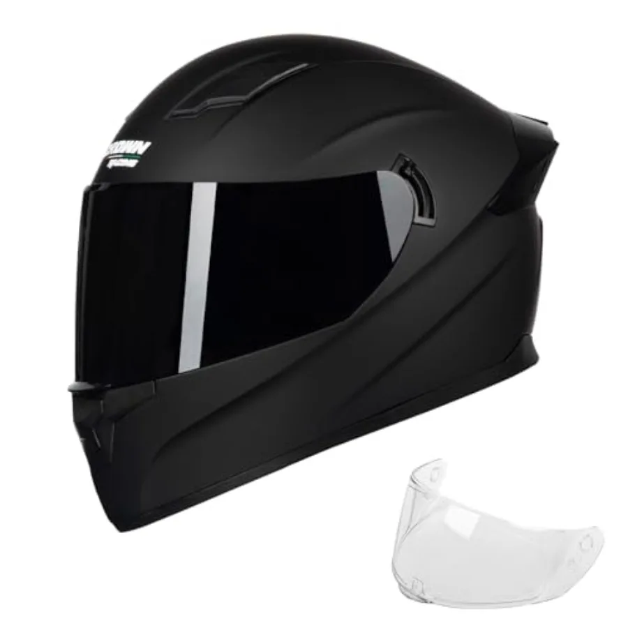 Casco de moto para adultos, carcasa de policarbonato, negro mate, certificado DOT FMVSS 218 con visera tintada, repuesto transparente