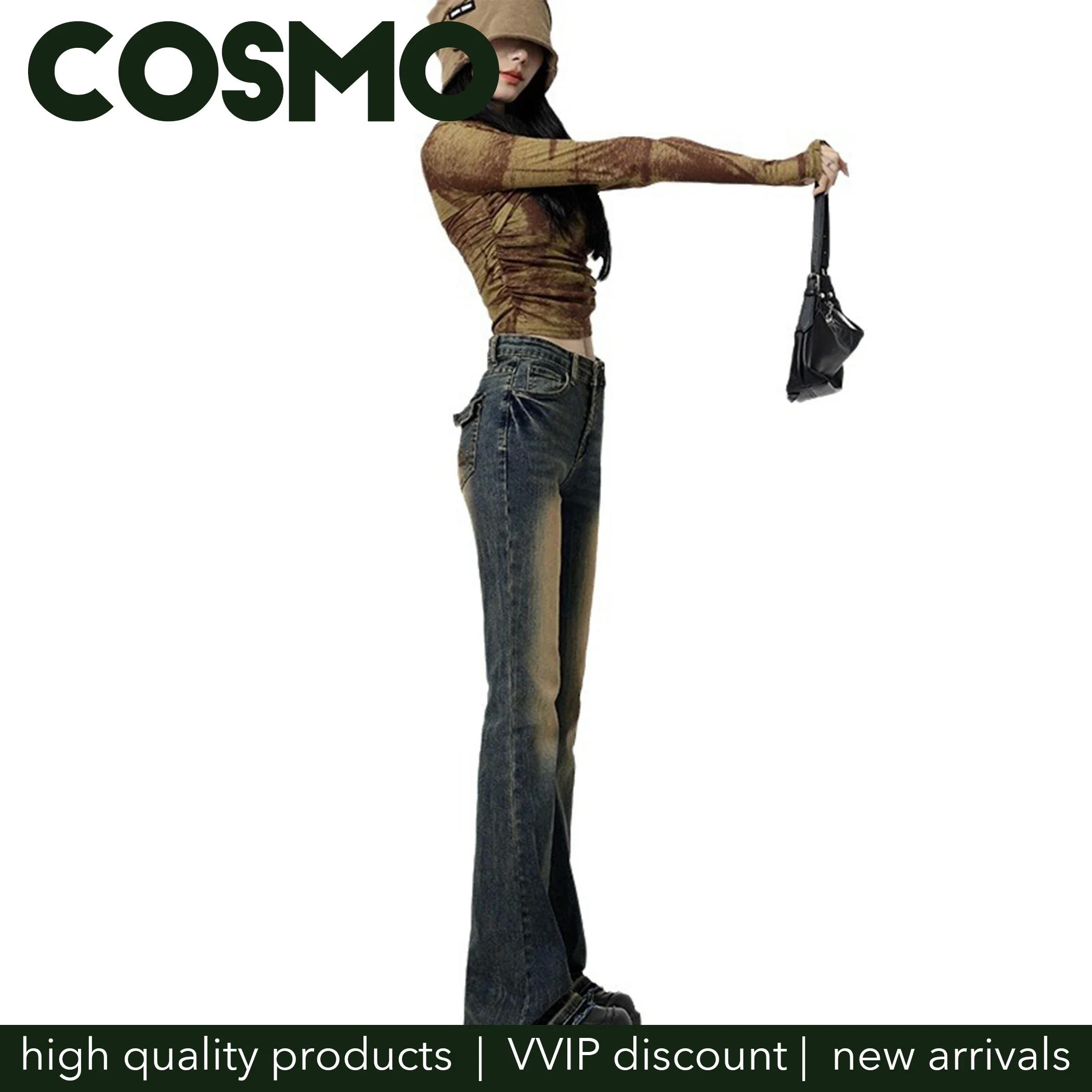 Cosmo Vintage Fashion Style Cool Girl Hip Pop High Quality Jeans for Women High Waist Slim Fit Flare Pants Female Y2k Fashion