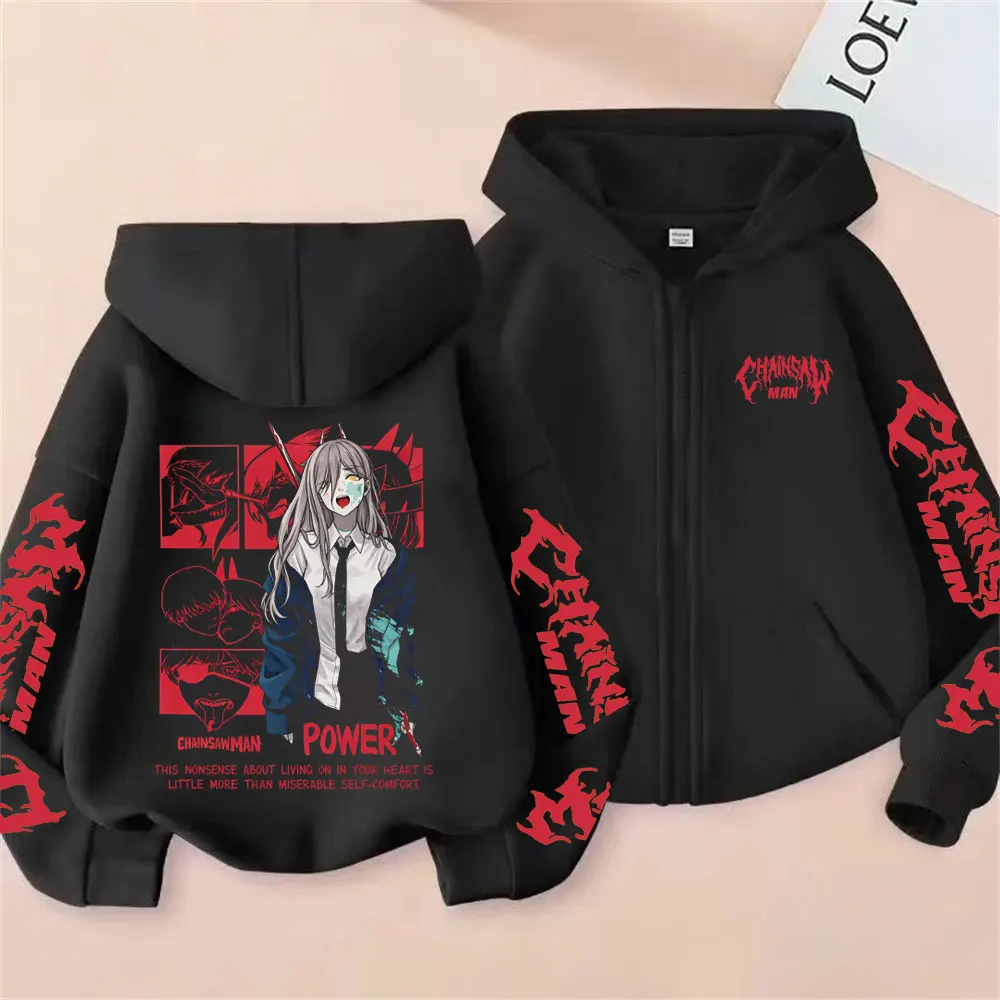 

Anime Chainsaw Man Merch Zipper Hoodie Cartoon Power Graphic Zip Up Jacket Men Women Manga Harajuku Cosplay Zip Up Sweatshirt