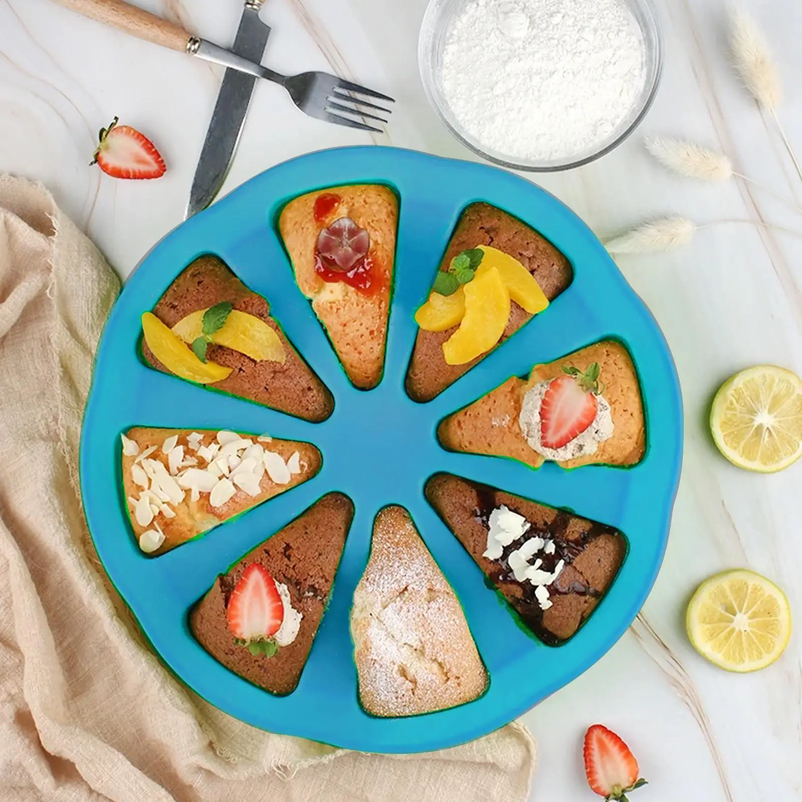 1pc Silicone Triangle Cake Mold Set - Suitable for 8-cavity Non Stick Baking Trays for Cornbread Brownies Muffins Kitchen Pancak