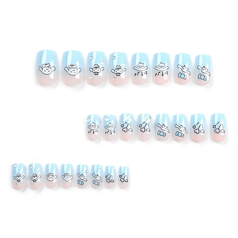 24pcs pink and blue gradient wearable nail polish cinnamon dog love note wearable manicure cute puppy nail polish