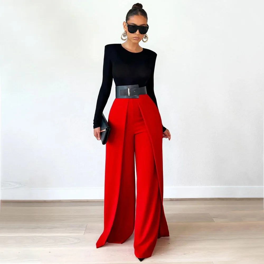 Basic commuter pants High Waist Wide Leg Pants Women's Casual Faion Loose Trousers Street Sle Asymmetric Long Pants