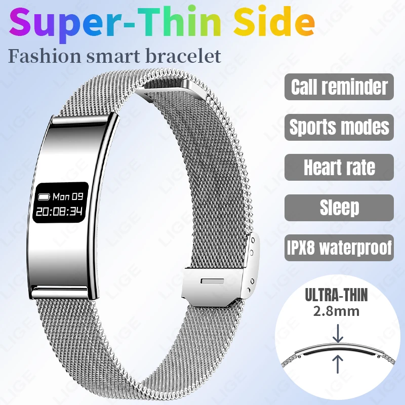 

Choice LIGE New Smart Watch 2.8mm Ultra-thin body Waterproof Daily Monitoring Gifts women men's Smart Bracelet For Android lOS