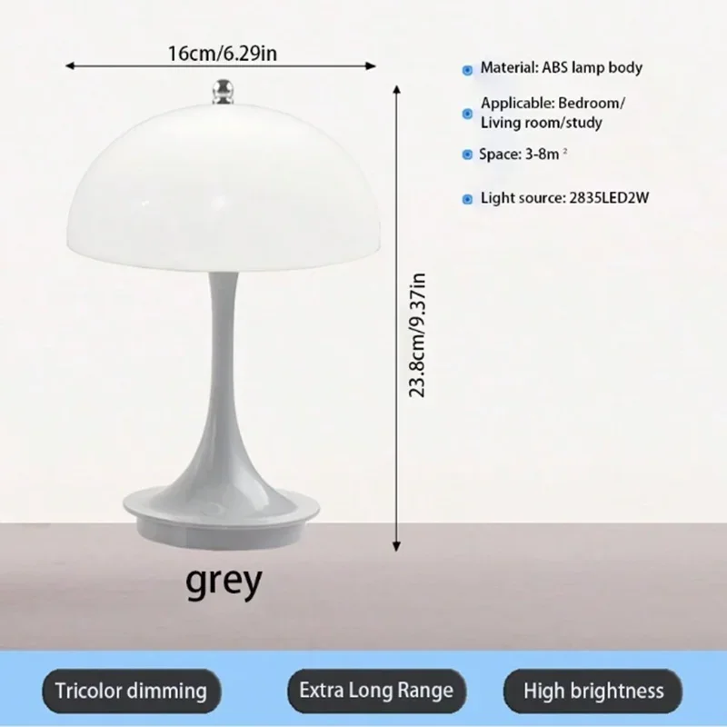 Cogumelo Forma LED Desk Lamp, Ideal lâmpada decorativa, USB recarregável, escurecimento Função, Sala de estar, Quarto, LT043