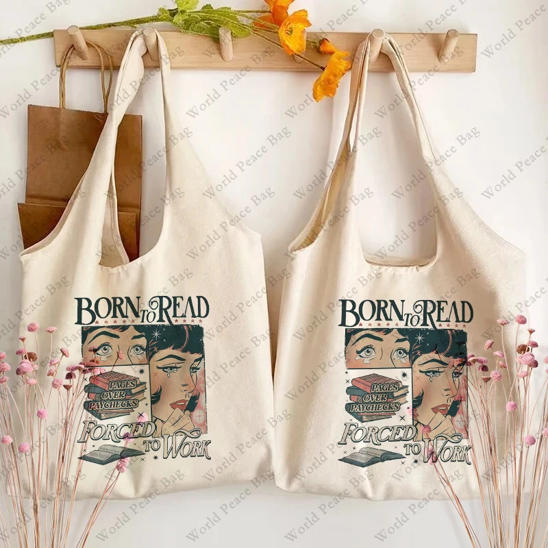 1 pz nato per leggere modello Bookish Tote Bag letteratura borsa a tracolla illustrazione ragazza libro borsa da viaggio Harajuku borsa di tela