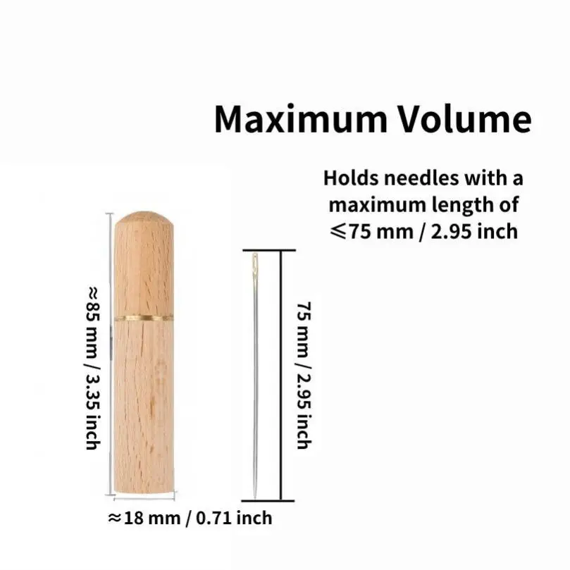 Beechwood Maximum Capacity 2.95in Long Sewing Needle Bottle for Needle Storage / Toothpick holder, Handmade Needle Case