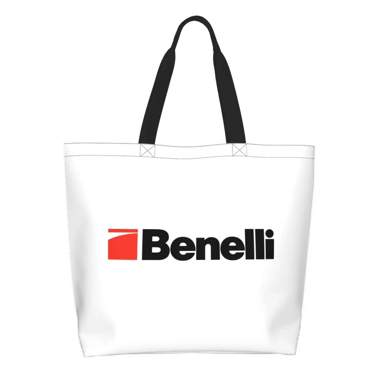 Reusable Black Benelli Firearm Shooter Shopping Bag Women Shoulder Canvas Tote Bag Durable Groceries Shopper Bags