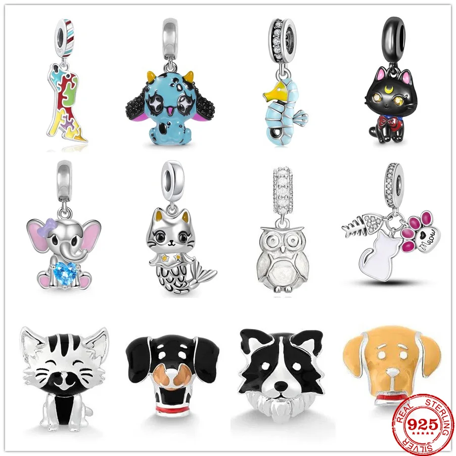 2023 New Drawing Board Dog Cat animals Charm Bead fit Original Pendant charms silver 925 Pandora Bracelet For Women DIY Jewelry