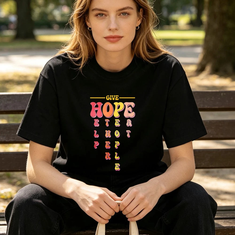 T-shirt en coton pour femmes Charity Women, avec texte rétro « Give Hope », unisexe, tendance, « Volunteer Kindness », décontracté, à manches courtes