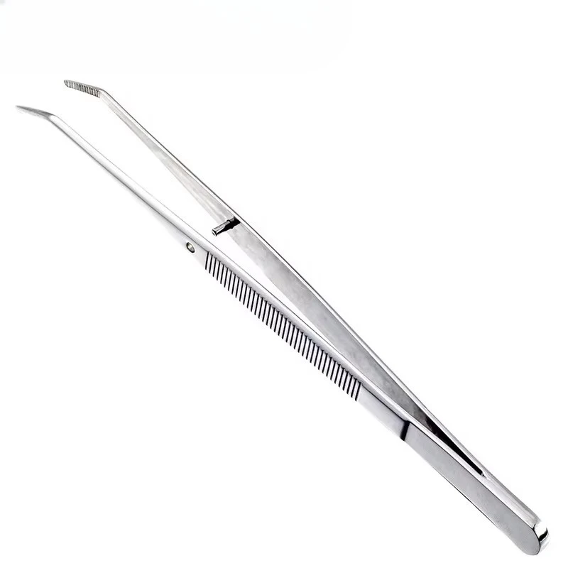 1Pcs/2Pcs Stainless Multifuctional Steel Elbow Tweezers Aquarium Clip Long Tongs Non-slip Tweezers Forceps Pet Feeding Tools
