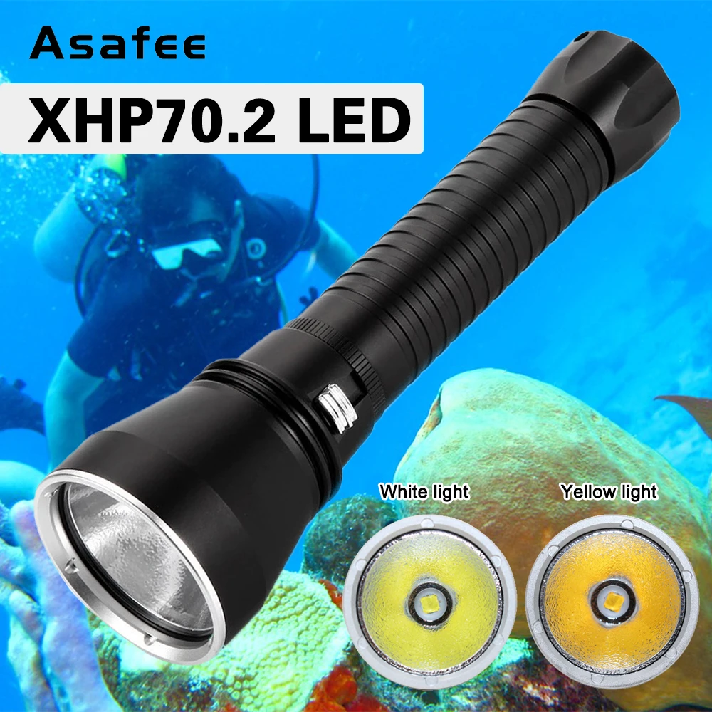 lanterna de mergulho led asfee a26 100m subaquatica luz branca amarela p70 com interruptor deslizante botao magnetico tocha ao ar livre 01