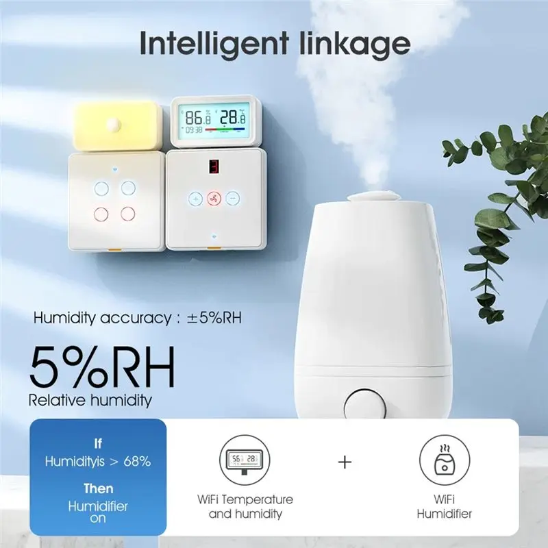AAAEL-Zigbee Weather Station Temperature And Humidity Sensor For Indoor Use With Backlight Black