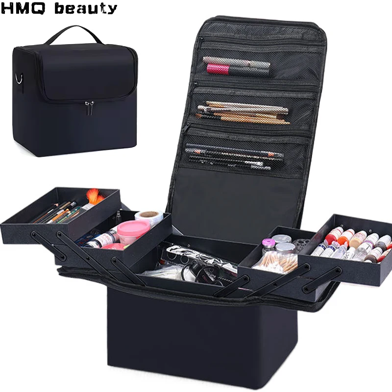 

Large Makeup Train Case with 4-Tier Adjustable Trays Makeup Organizer for Women Manicurist Travel Portable Cosmetic Storage Box