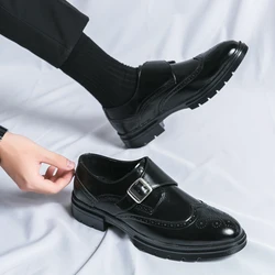 2024 New Brown Classic Derby Shoes Men Black Dress Wedding Shoes Men's Formal Leather Shoes Handmade Office Business Size 38-46