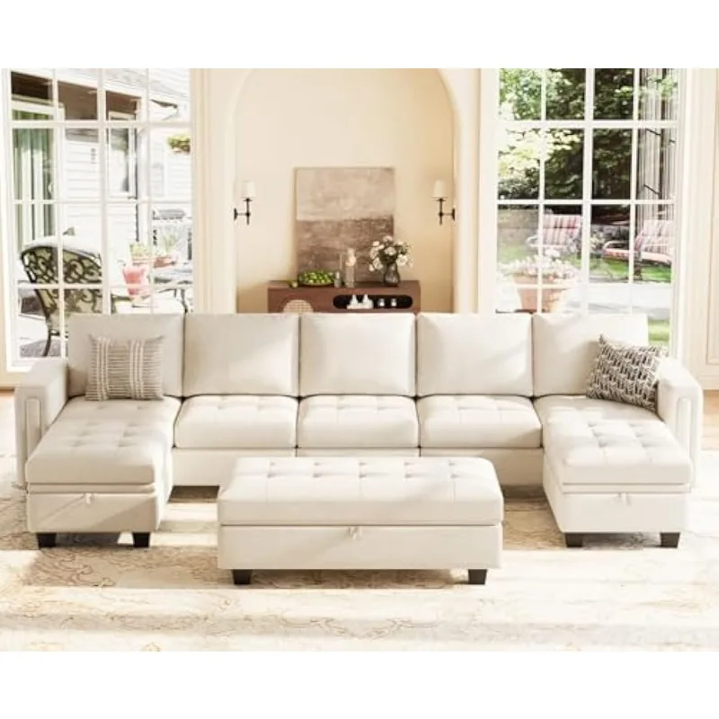 طقم أريكة مقطعي رائع طقم أريكة مخملي على شكل حرف U مع أريكة مقطعية واسعة قابلة للتحويل #4