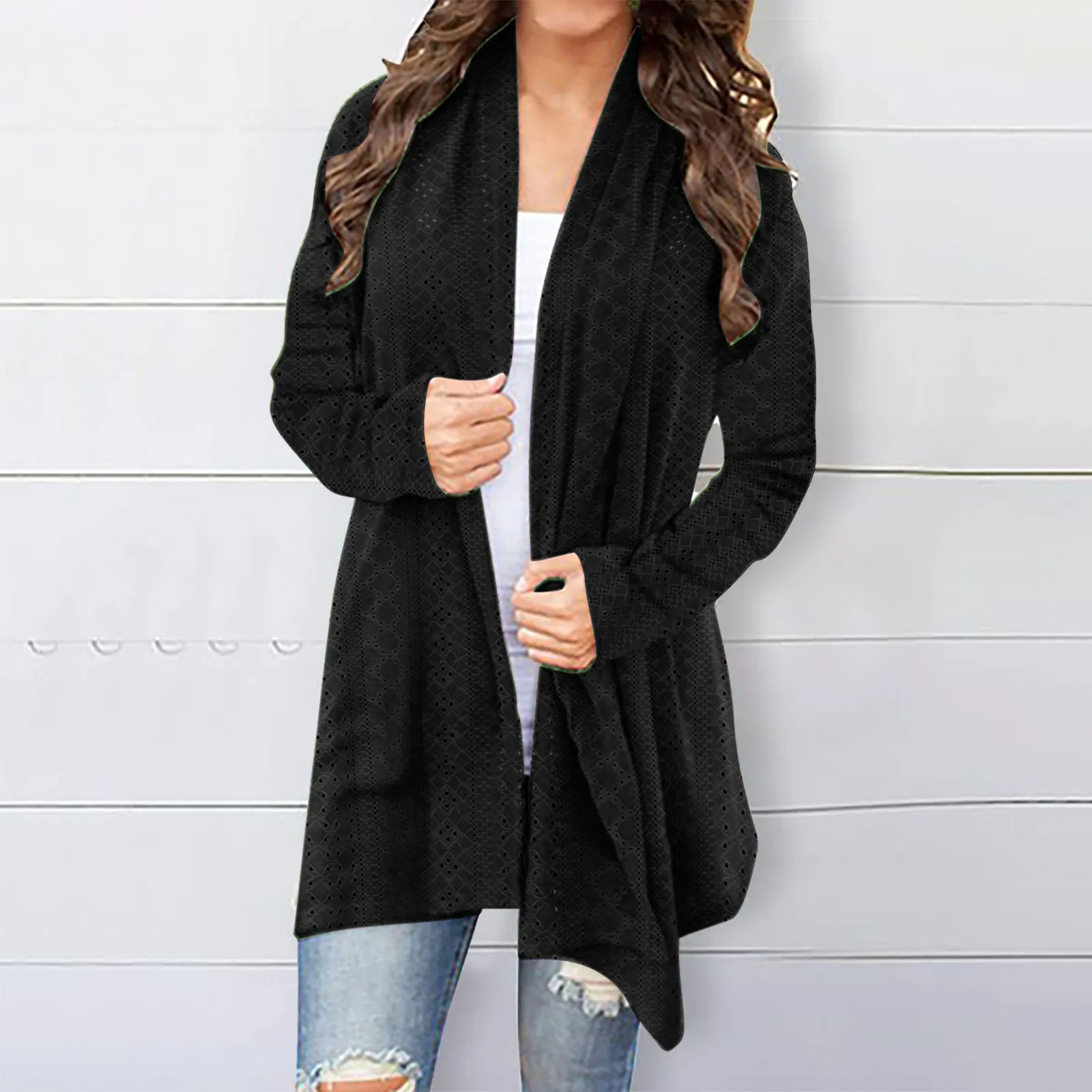 Casaco irregular monocromático cardigan para senhoras, cardigan longo, simples e casual, todos os fósforos, temperamento fino, moda