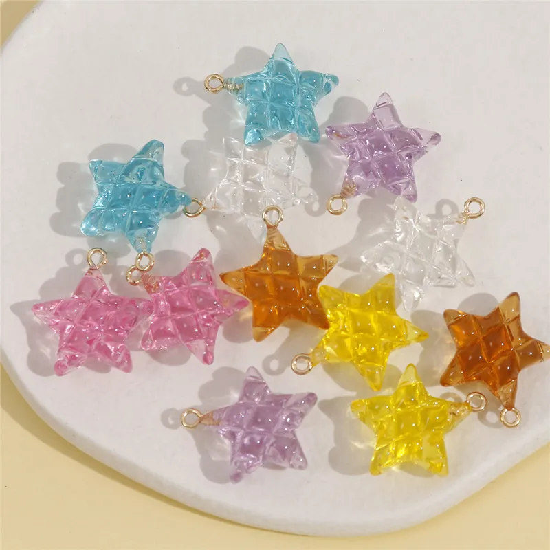 Min order 20pcs/lot 23*20mm color print cartoon stars shape acrylic beads with alloy hanger charms diy jewerly accessoyr