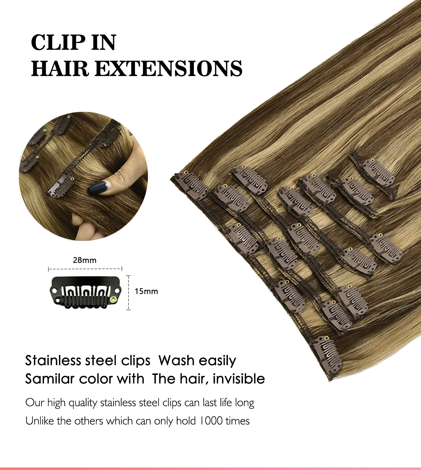 مشبك طبيعي مستقيم في وصلات الشعر البشري 120 جرام البرازيلي العذراء مشبك للرأس الكامل على قطعة الشعر 7 قطعة مع 16 مقاطع