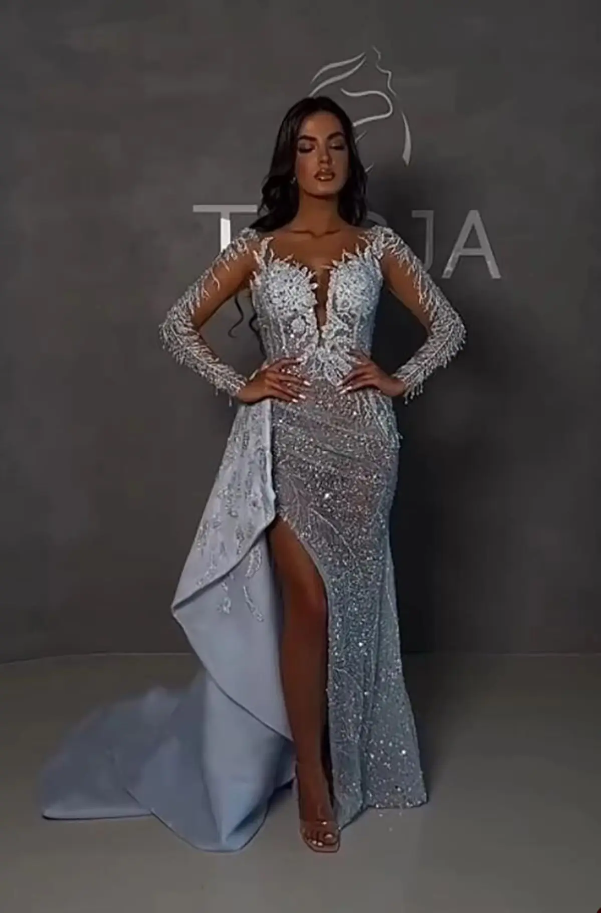 فساتين سهرة ساحرة حورية البحر على شكل قلب دانتيل ترتر مزينة بفتحة جانبية قابلة للانفصال فستان حفلة موسيقية فيستدو مخصص #2