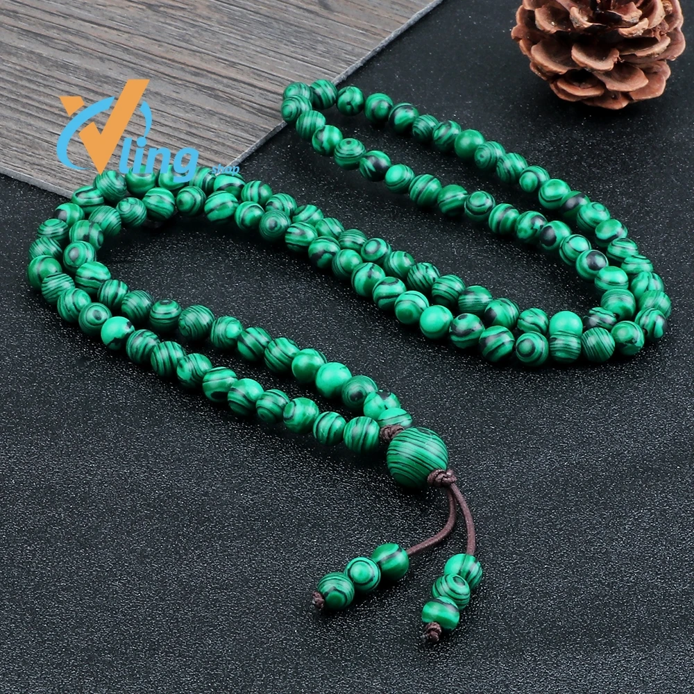 

108 Natural Tiger Eye Stone Onyx Beaded necklace Bracelet Trendy Men Black Lava Prayer Bangles Women Malachite Yoga Jewelry Gift