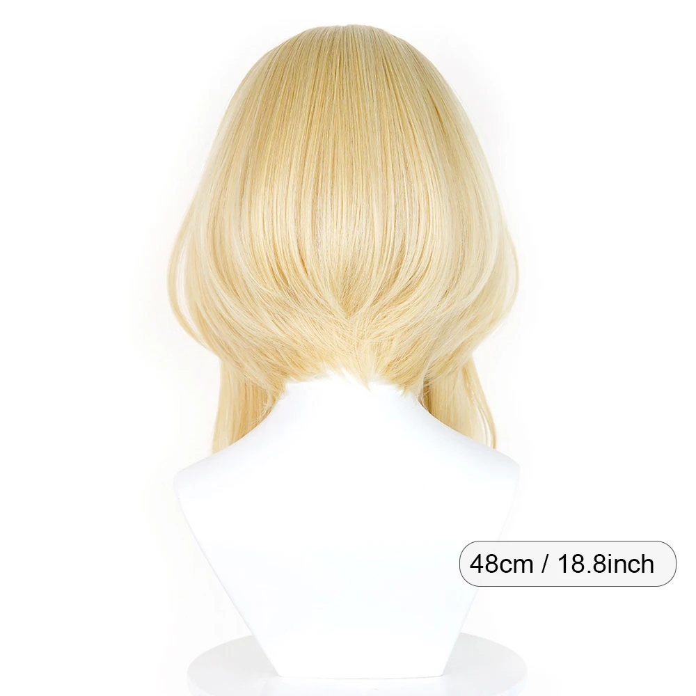 Picture 3: Long Straight Synthetic Blonde Wigs with Bangs Anime Game Cosplay Fluffy Wig Heat Resistant for Daily Party