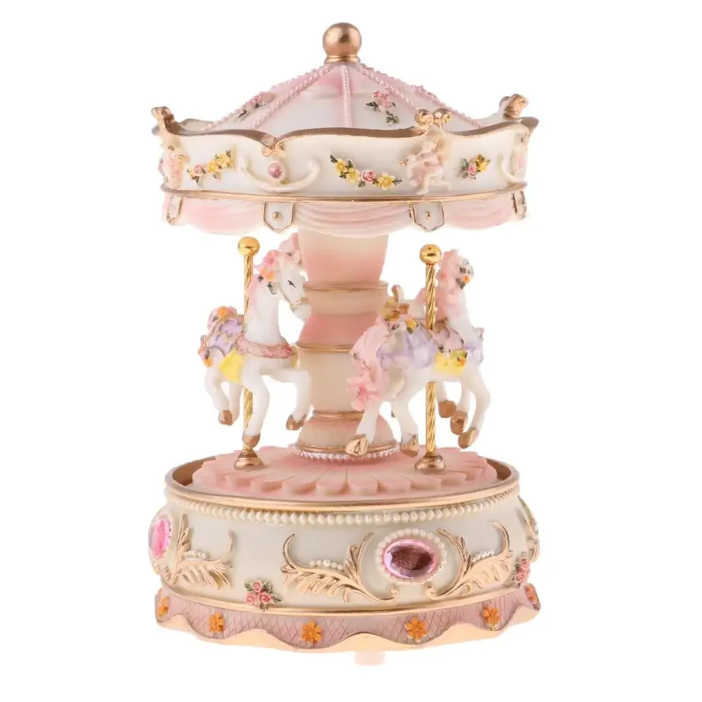 

Horse Anniversary Crafts Gift Collectibles Handcrafted Music Toys Resin Home Decorative Rotating Birthday Box Carousel