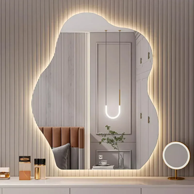 Makeup Luxury Art Mirror Aesthetic Bedroom Makeup Irregular Mirror Light Women Korean Kawaii Espejos Decorativos Decoration