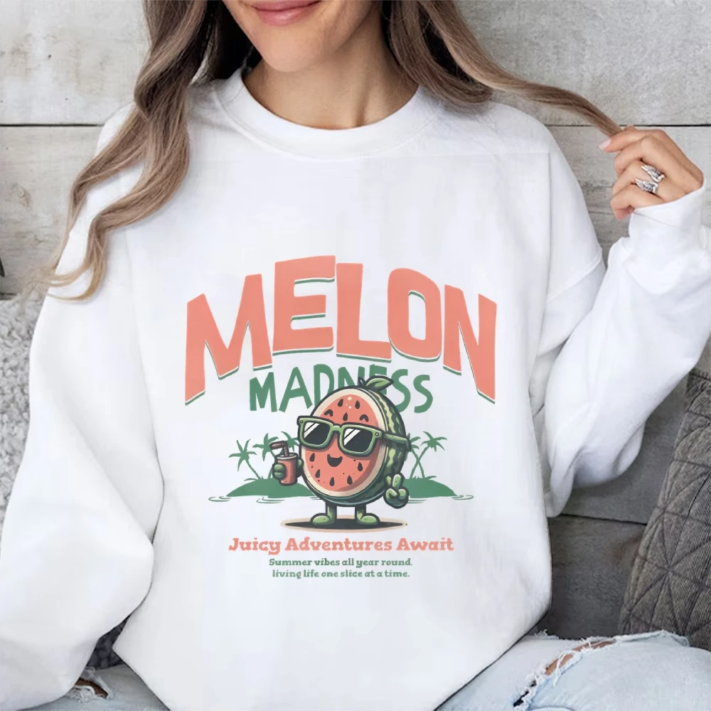 Summer Vibes Watermelon Sweatshirt Cute Melon Retro Fruit Outfit Summer Break Tee Boho Natural Sweater Casual Vibes Graphic Tee