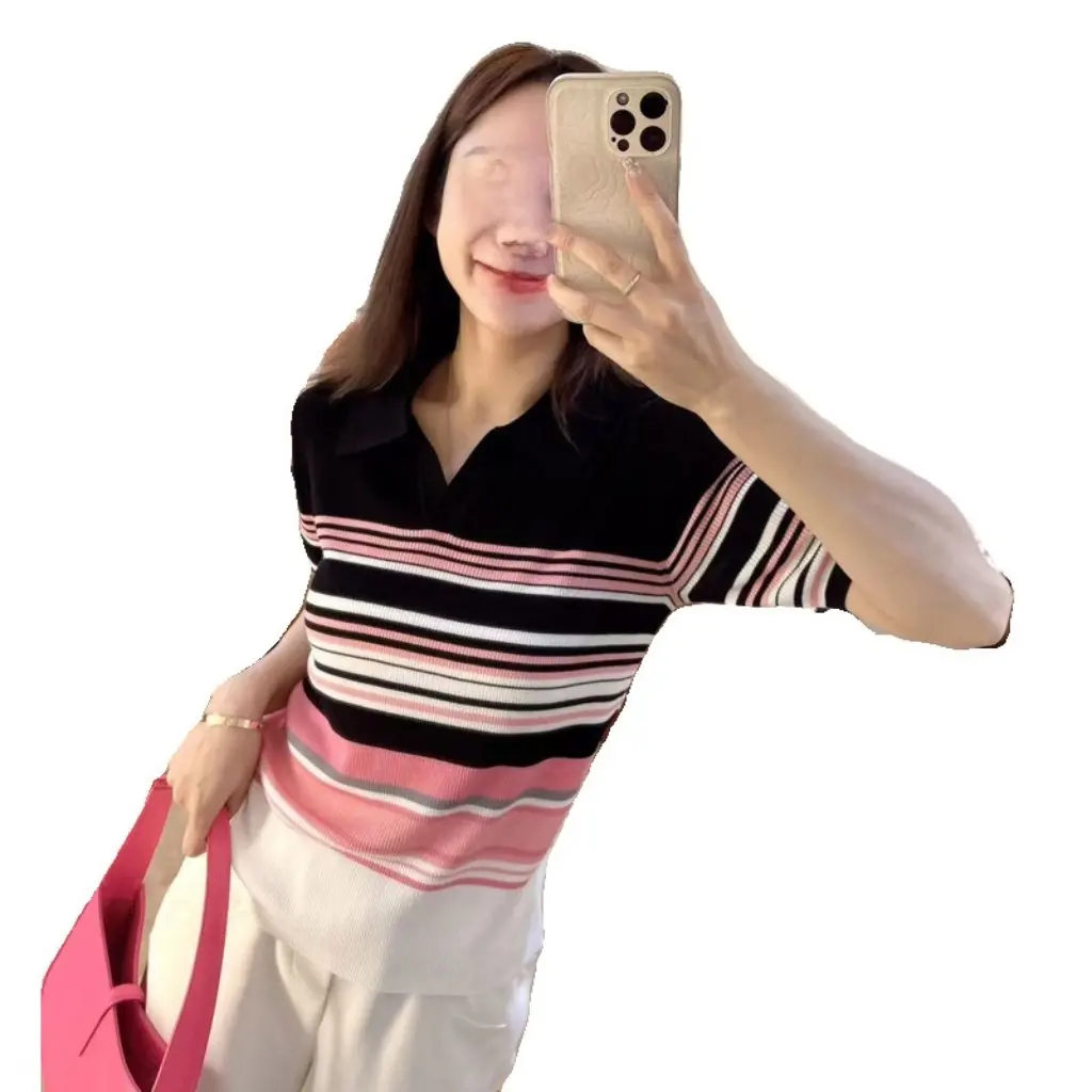 

Женский тонкий вязаный свитер из лиоцелла с короткими рукавами, летний элегантный топ из ледяного шелка с цветными блоками, свободный крой, открытый кардиган