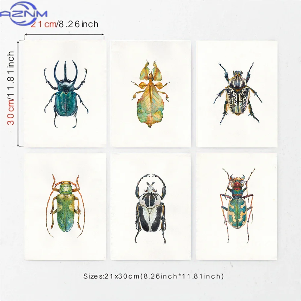 Set of 6 Canvas Poster Insect Illustrations Wall Art Featuring Detailed Beetles and Bugs Botanical Home Decor,Halloween Christm