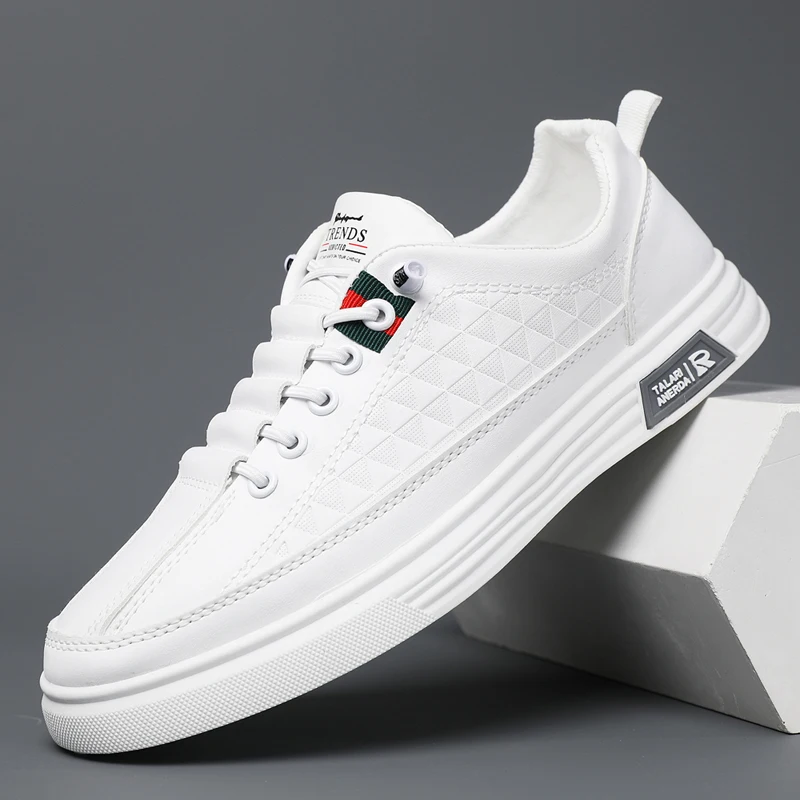 

Men White Shoes Leather Casual Sneakers Trend Platform Shoes Comfortable Vulcanized Shoes for Men White Tenis Masculinos