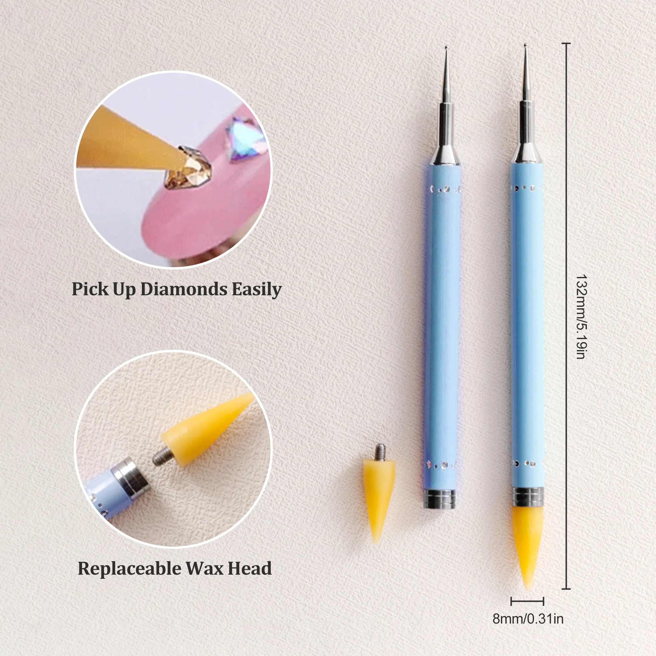 Diamond Embroidery Double Head Point Drill Pen Dot Painting Point Pen Nail Art Rhinestone Picker Wax Pencil Crystal Handle Tool