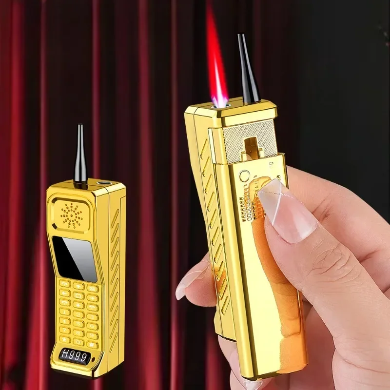 Creative Retro Vintage Phone Windproof Lighter Red Jet Flame Refillable Butane Gas Cigarette Lighter, Personalized Men's Gift