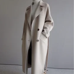 Casual Wool Jacket Women Overcoat Autumn Winter Long Woolen Coat Jackets Maxi Elegant Loose Wool Blend Outwear Wool Coats