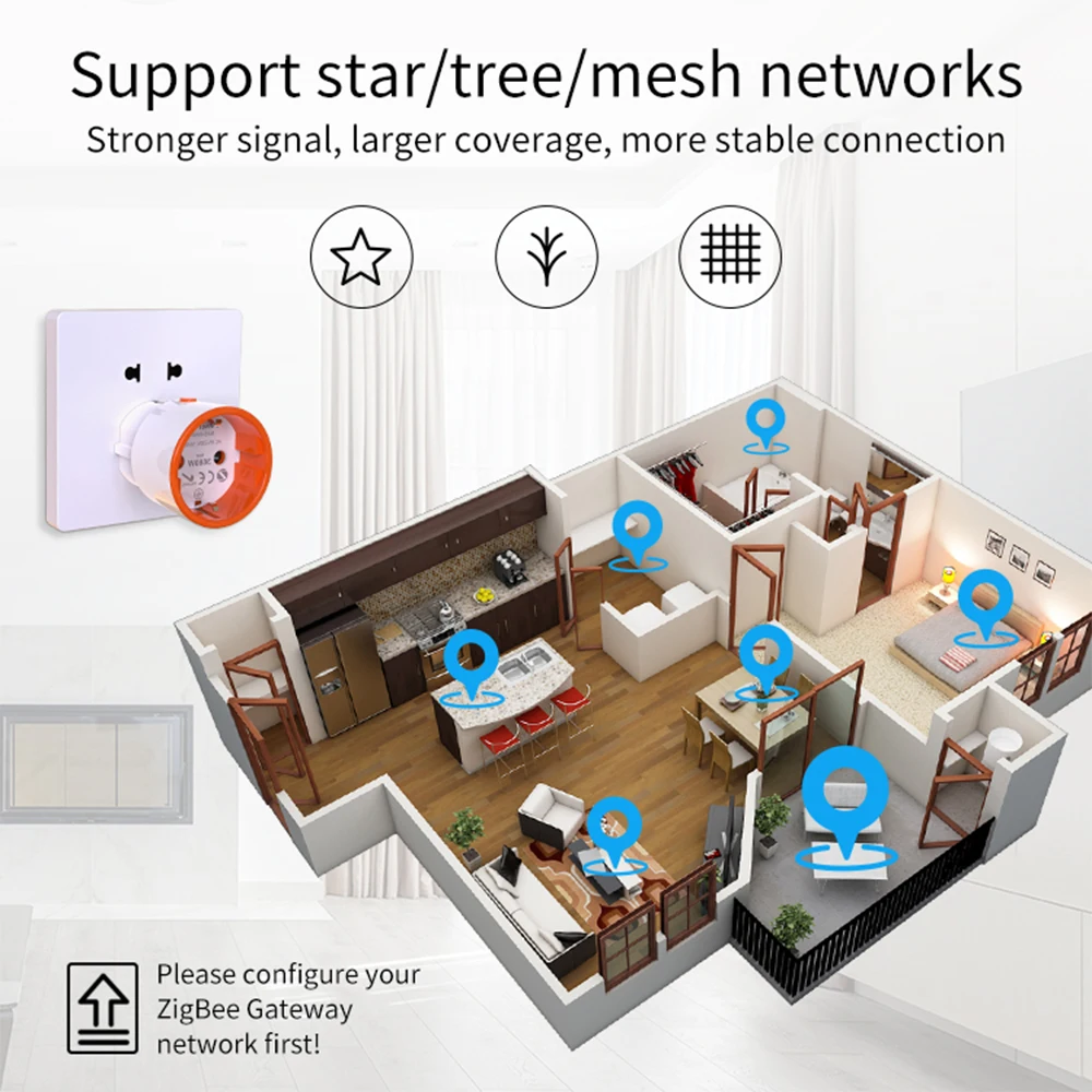Tuya Smart Zigbee 3,0 Netzstecker 16A EU Steckdose 3680W Meter Fernbedienung Arbeit Mit Alexa Und Tuya Hub – Detail 3
