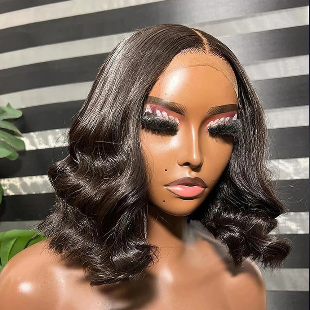 

250% Плотность 13x4 Короткий Боб Парик из натуральных волос на кружеве для женщин Перуанский HD Фронтальный парик Бесклеевой парик с закрытием Свободная объемная волна