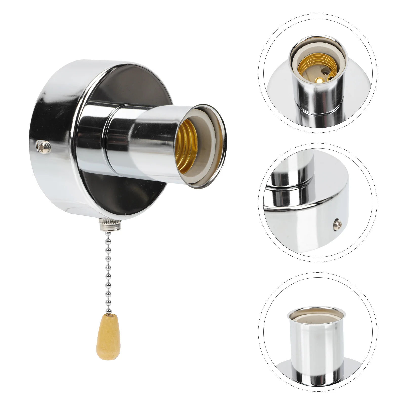 

Silver Base Lampholder Chain Pull Switch Vintage Wall Light Accessory Ceiling Lamp Holder Retro Style Home Decor Bar Cafe Store