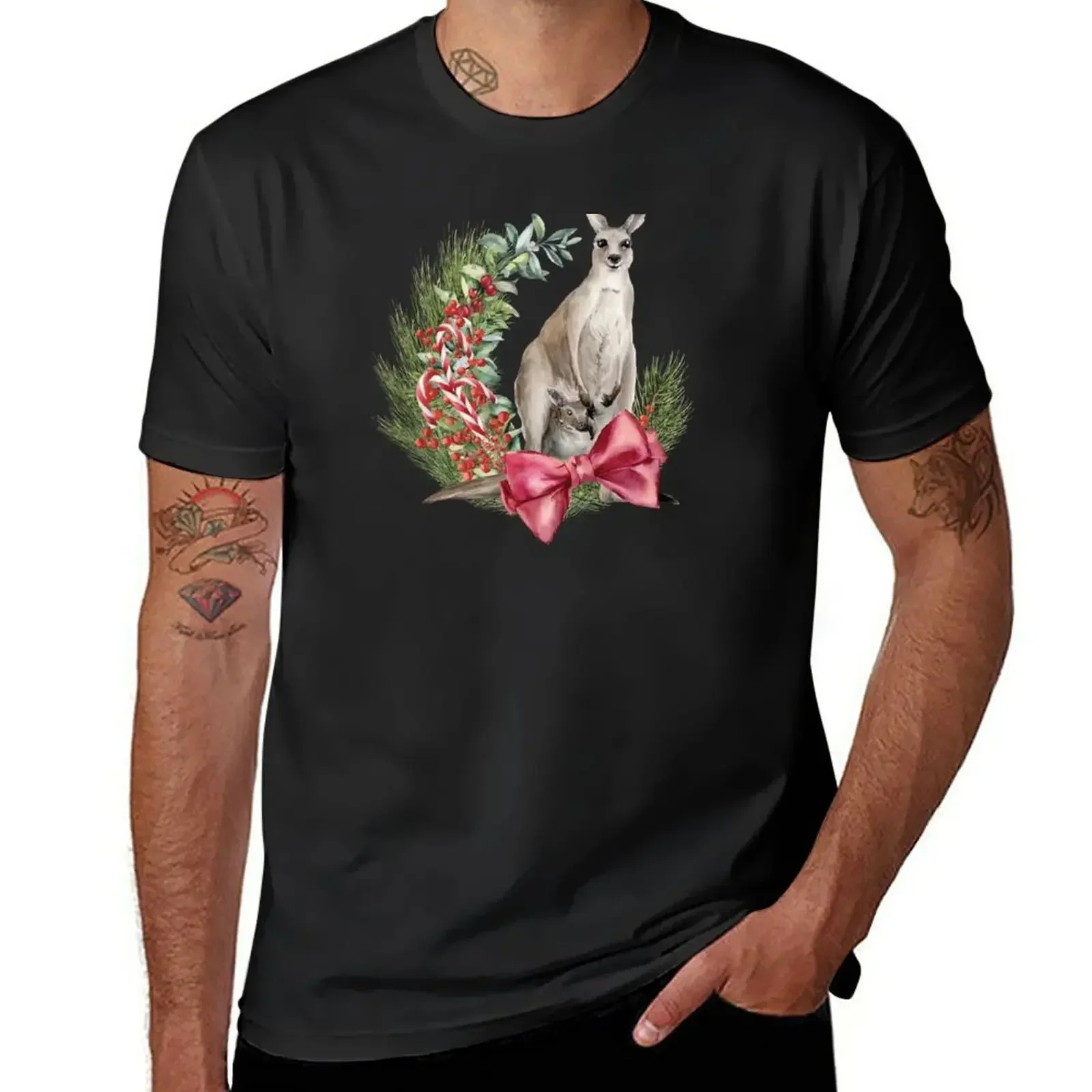 

An Australian Christmas - Kangaroo Illustration T-Shirt for a boy graphics mens t shirts casual stylish